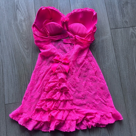 Victoria’s Secret Pink Lace Babydoll Chemise 34D Hot Pink Floral Lingerie - Picture 5 of 5
